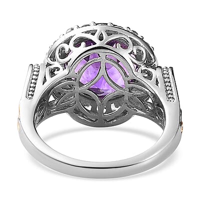 Premium Moroccan Amethyst and White Zircon Ring in Vermeil Yellow Gold and Platinum Over Sterling Silver (Size 10.0) 7.15 ctw