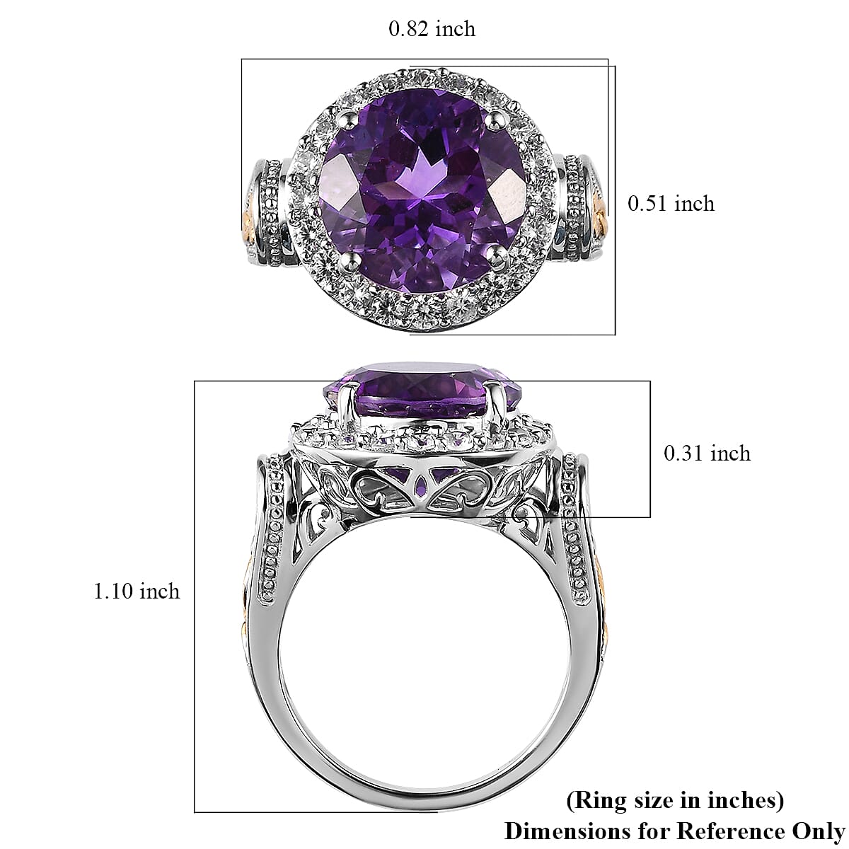 Premium Moroccan Amethyst and White Zircon Ring in Vermeil Yellow Gold and Platinum Over Sterling Silver (Size 10.0) 7.15 ctw