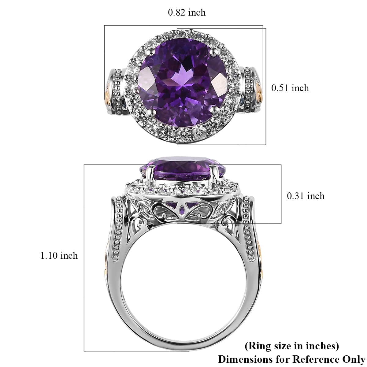 Premium Moroccan Amethyst and White Zircon Ring in Vermeil Yellow Gold and Platinum Over Sterling Silver 7.15 ctw image number 5