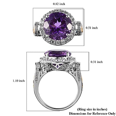 Premium Moroccan Amethyst and White Zircon Ring in Vermeil Yellow Gold and Platinum Over Sterling Silver (Size 10.0) 7.15 ctw