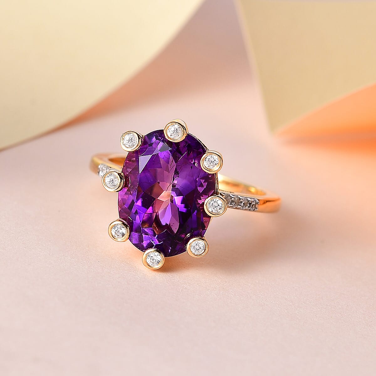 Premium Moroccan Amethyst, White Zircon Ring in Vermeil YG Over Sterling Silver (Size 10.0) 6.25 ctw image number 1