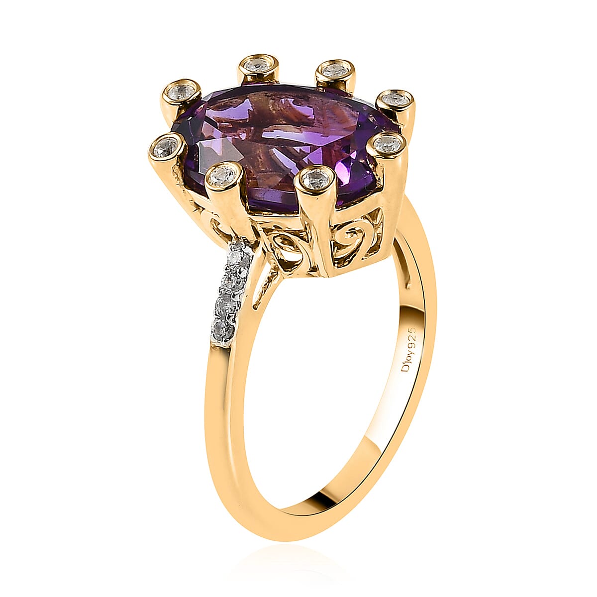 Premium Moroccan Amethyst, White Zircon Ring in Vermeil YG Over Sterling Silver (Size 10.0) 6.25 ctw image number 3