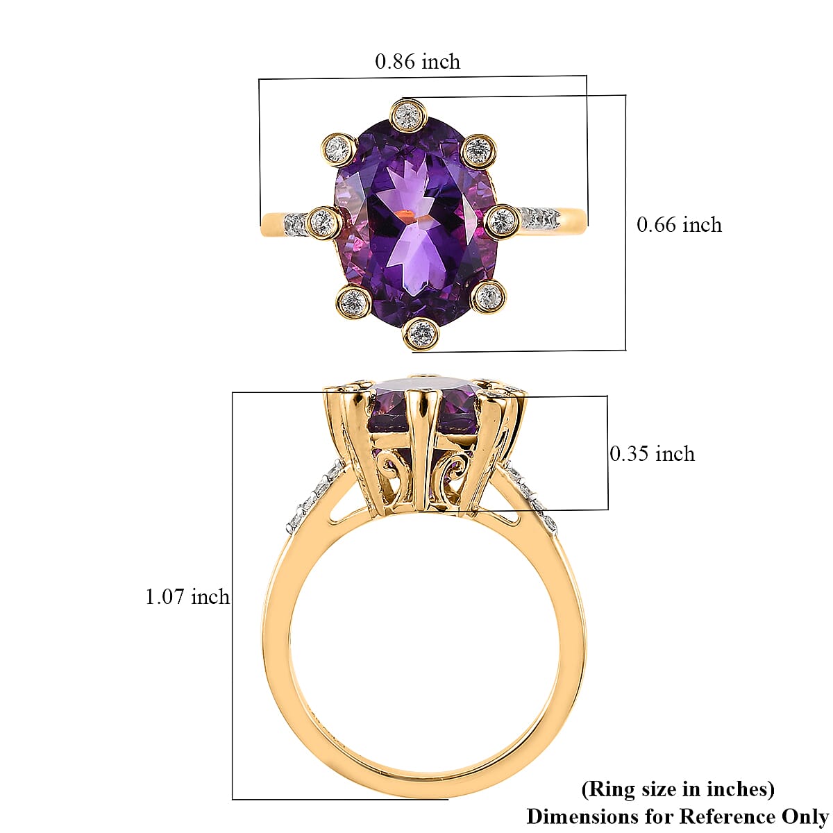 Premium Moroccan Amethyst, White Zircon Ring in Vermeil YG Over Sterling Silver (Size 10.0) 6.25 ctw image number 5