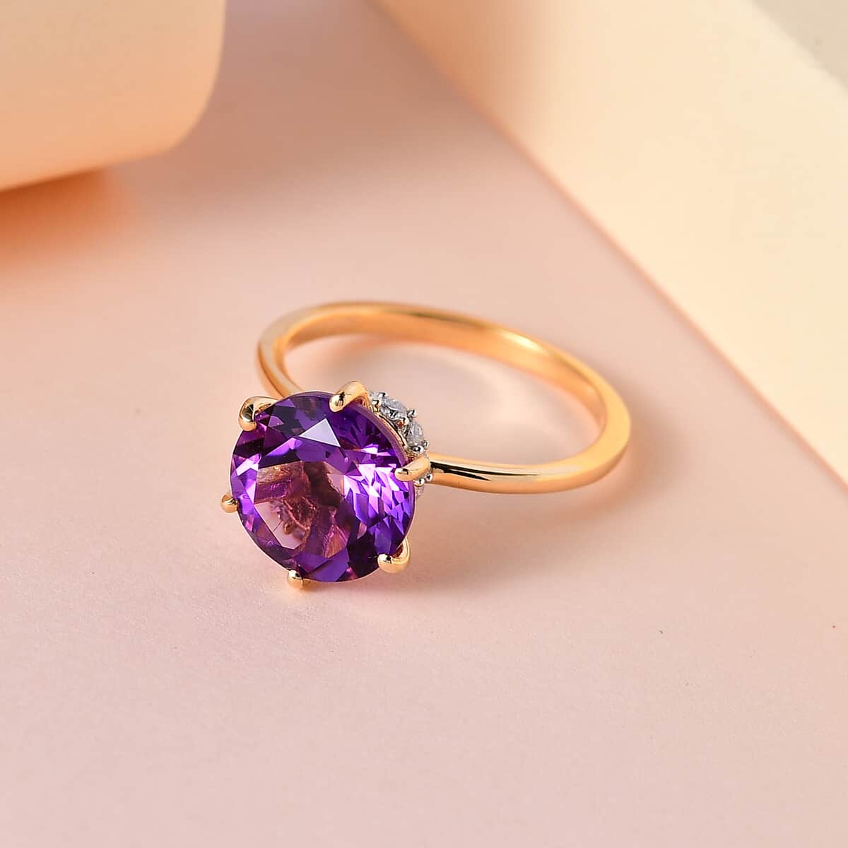 Premium Moroccan Amethyst and Moissanite Ring in Vermeil Yellow Gold Over Sterling Silver 4.00 ctw (Del. in 5-7 Days) image number 1