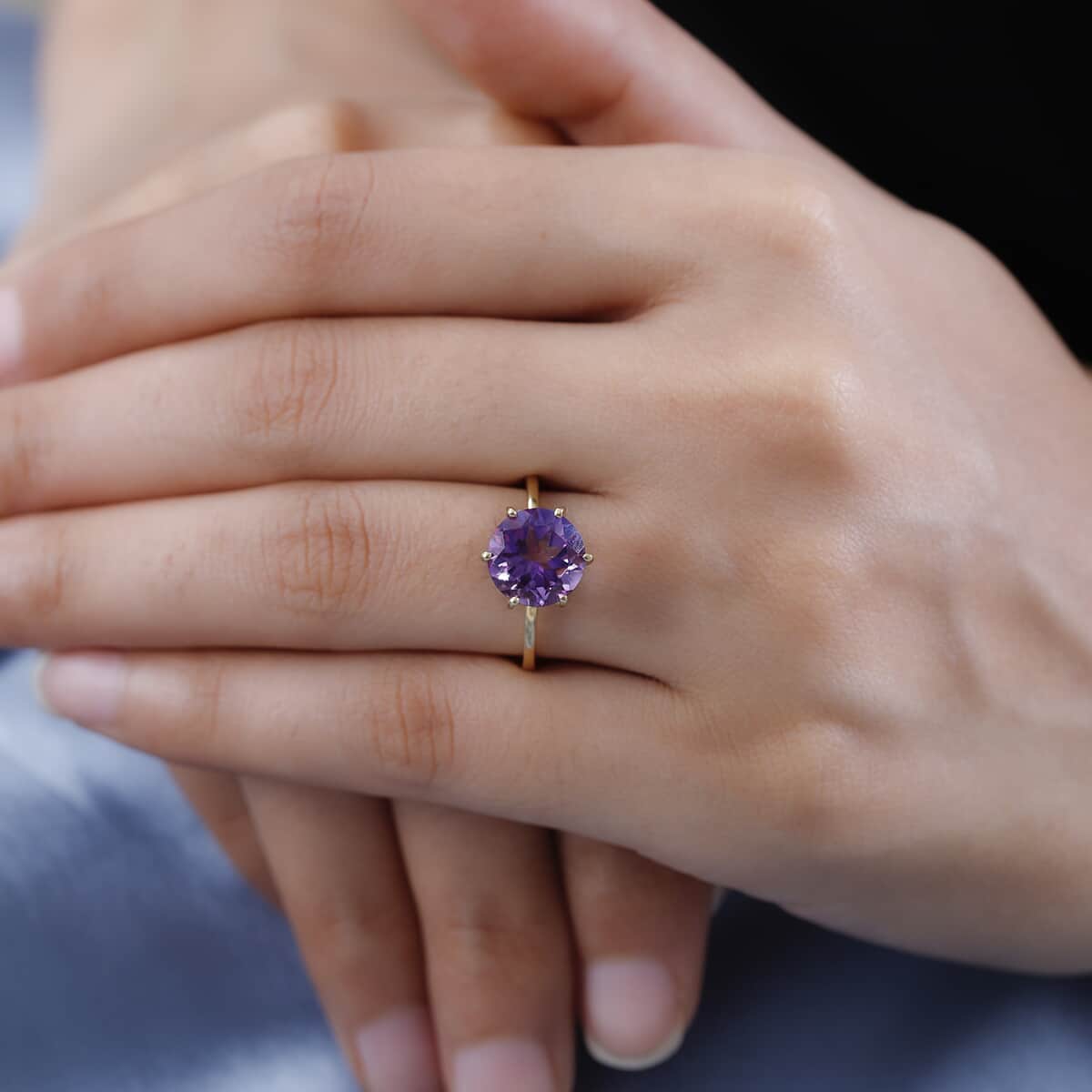 Premium Moroccan Amethyst and Moissanite Ring in Vermeil Yellow Gold Over Sterling Silver 4.00 ctw (Del. in 5-7 Days) image number 2