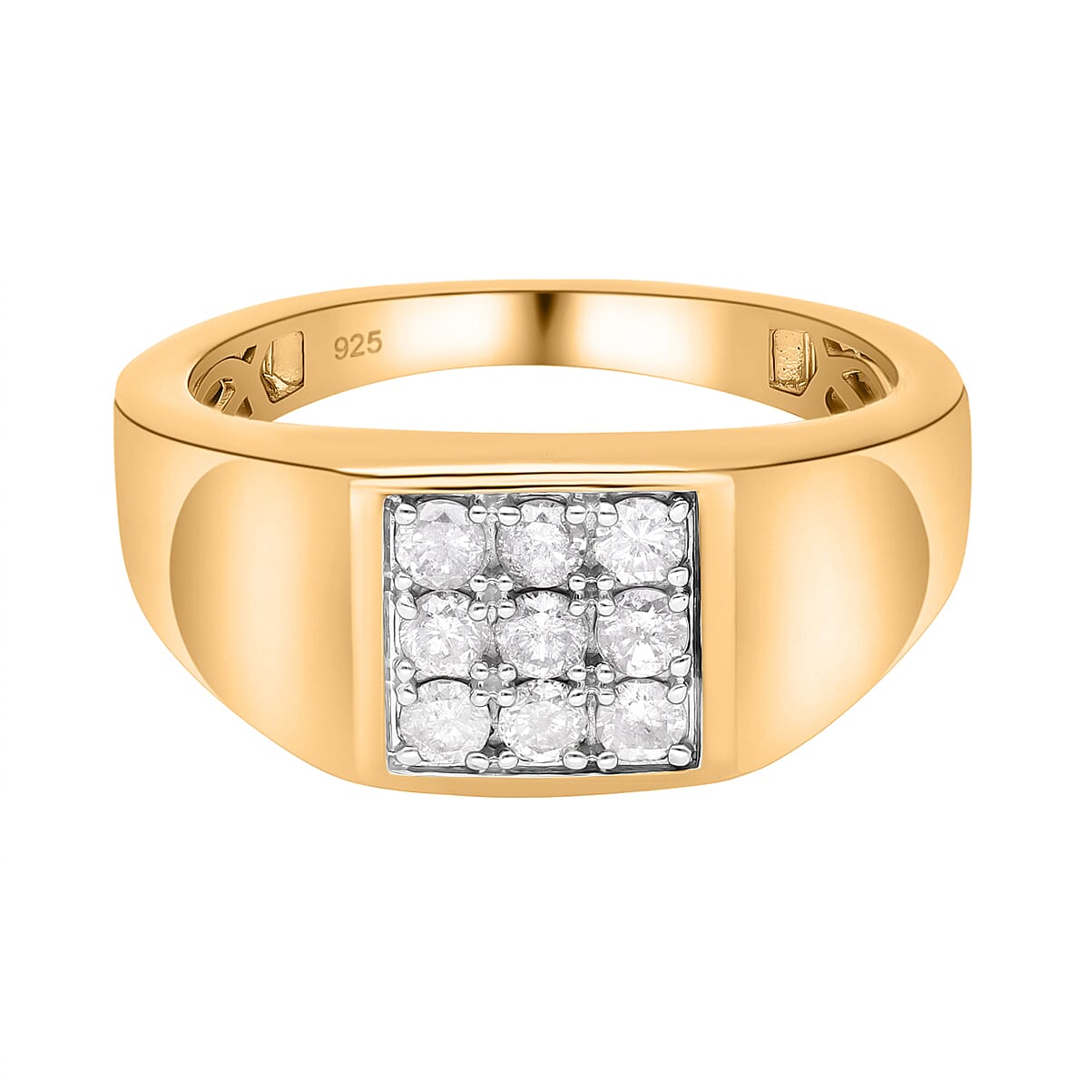 White Diamond 0.50 ctw Ring in 18K Vermeil Yellow Gold Over Sterling Silver (Size 9.0)