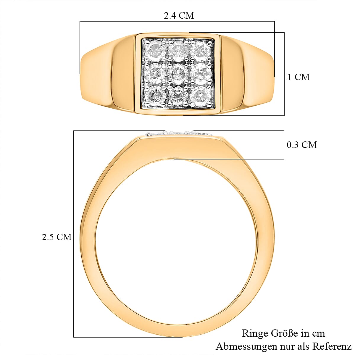 White Diamond 0.50 ctw Ring in 18K Vermeil Yellow Gold Over Sterling Silver (Size 9.0)