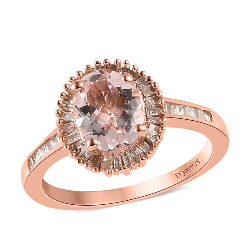Pink Morganite and Diamond Halo Ring in Vermeil Rose Gold Over Sterling Silver (Size 10.0) 1.25 ctw