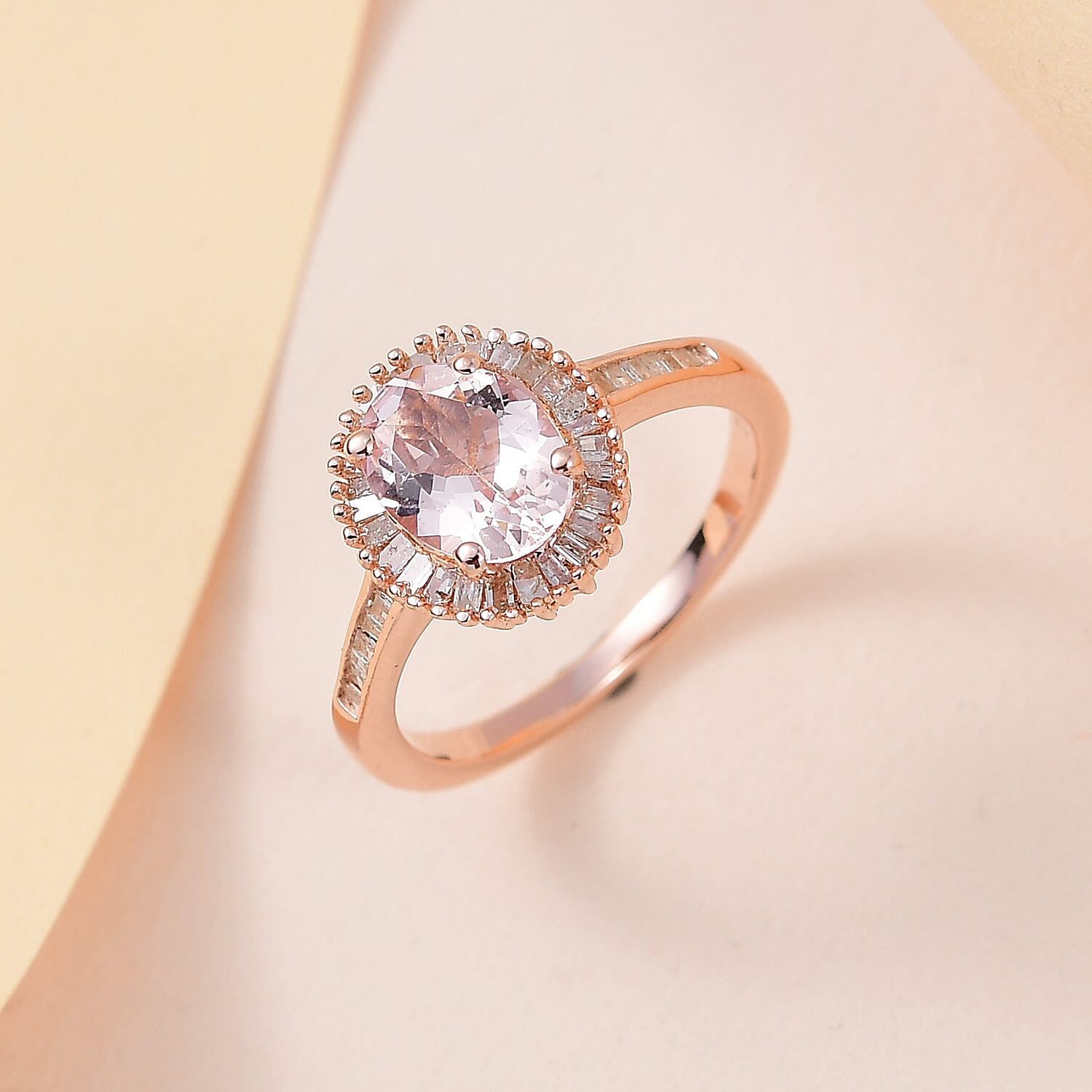 Pink Morganite and Diamond Halo Ring in Vermeil Rose Gold Over Sterling Silver (Size 10.0) 1.25 ctw