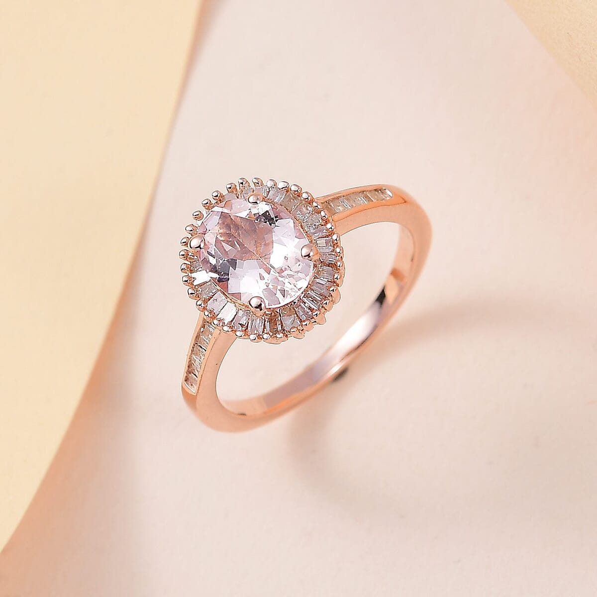 Pink Morganite and Diamond Halo Ring in Vermeil Rose Gold Over Sterling Silver 1.25 ctw image number 1