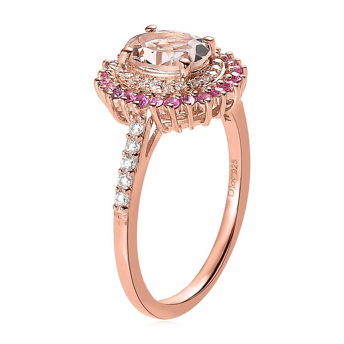 Pink Morganite and Multi Gemstone Sunburst Ring in Vermeil Rose Gold Over Sterling Silver (Size 10.0) 1.85 ctw