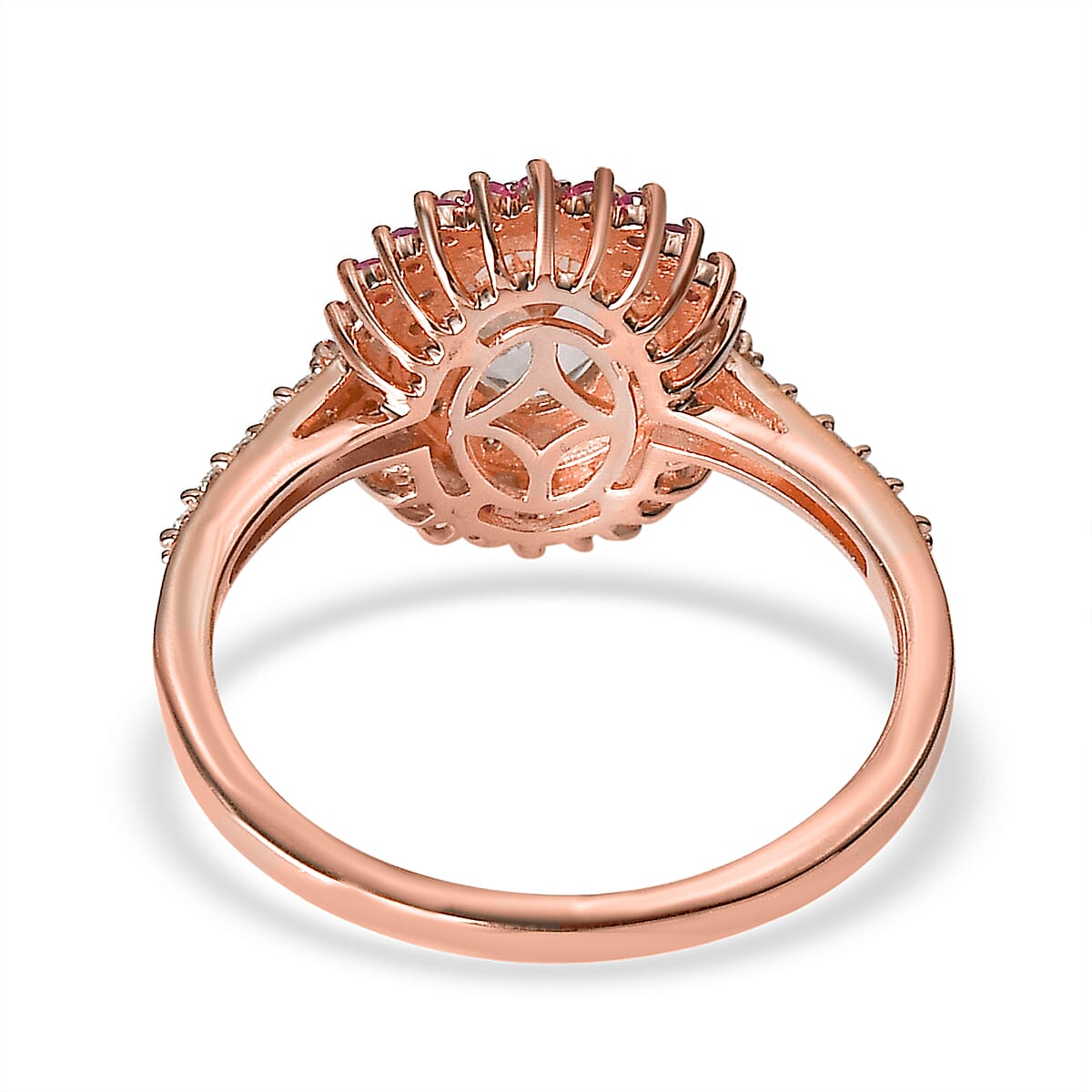 Pink Morganite and Multi Gemstone Sunburst Ring in Vermeil Rose Gold Over Sterling Silver (Size 10.0) 1.85 ctw