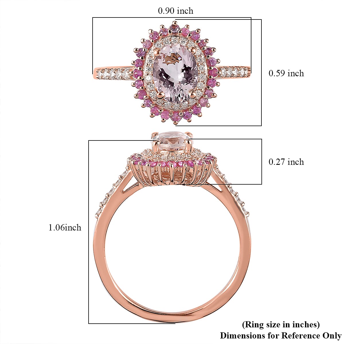 Pink Morganite and Multi Gemstone Sunburst Ring in Vermeil Rose Gold Over Sterling Silver (Size 10.0) 1.85 ctw