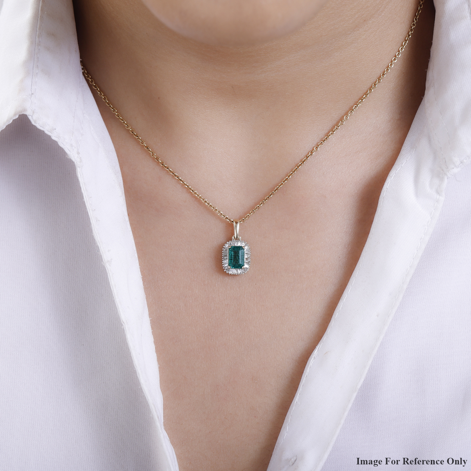 Luxoro 10K Yellow Gold AAA Kagem Zambian Emerald and Diamond Halo Pendant 1.15 ctw
