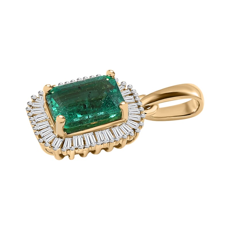 Luxoro 10K Yellow Gold AAA Kagem Zambian Emerald and Diamond Halo Pendant 1.15 ctw