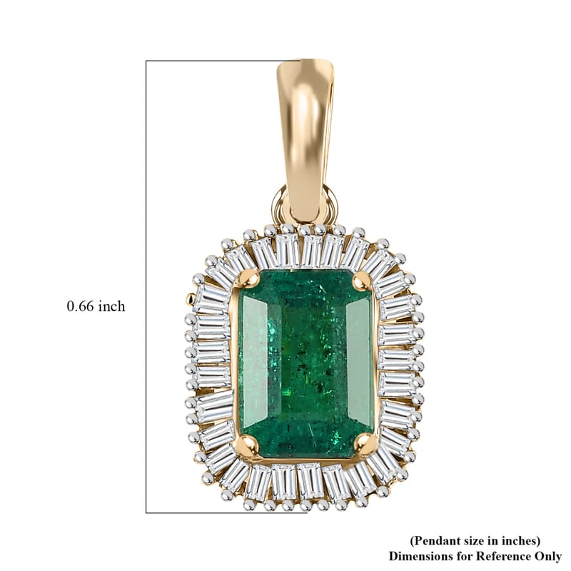 Luxoro 10K Yellow Gold AAA Kagem Zambian Emerald and Diamond Halo Pendant 1.15 ctw