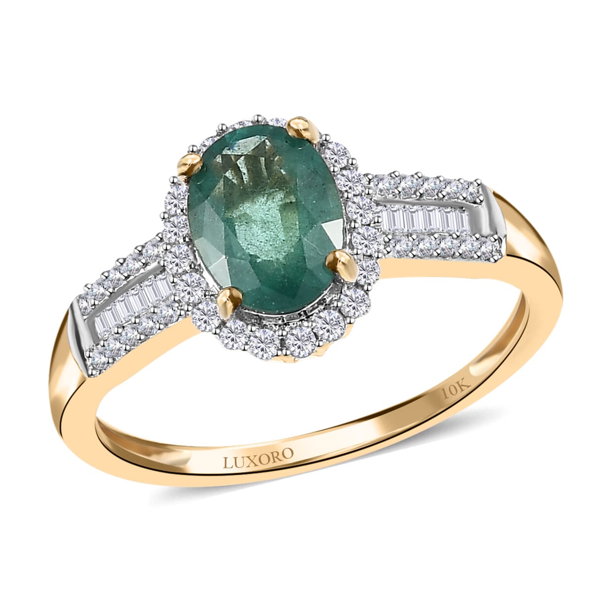 Luxoro 10K Yellow Gold AAA Kagem Zambian Emerald and Diamond Halo Ring 1.30 ctw image number 0