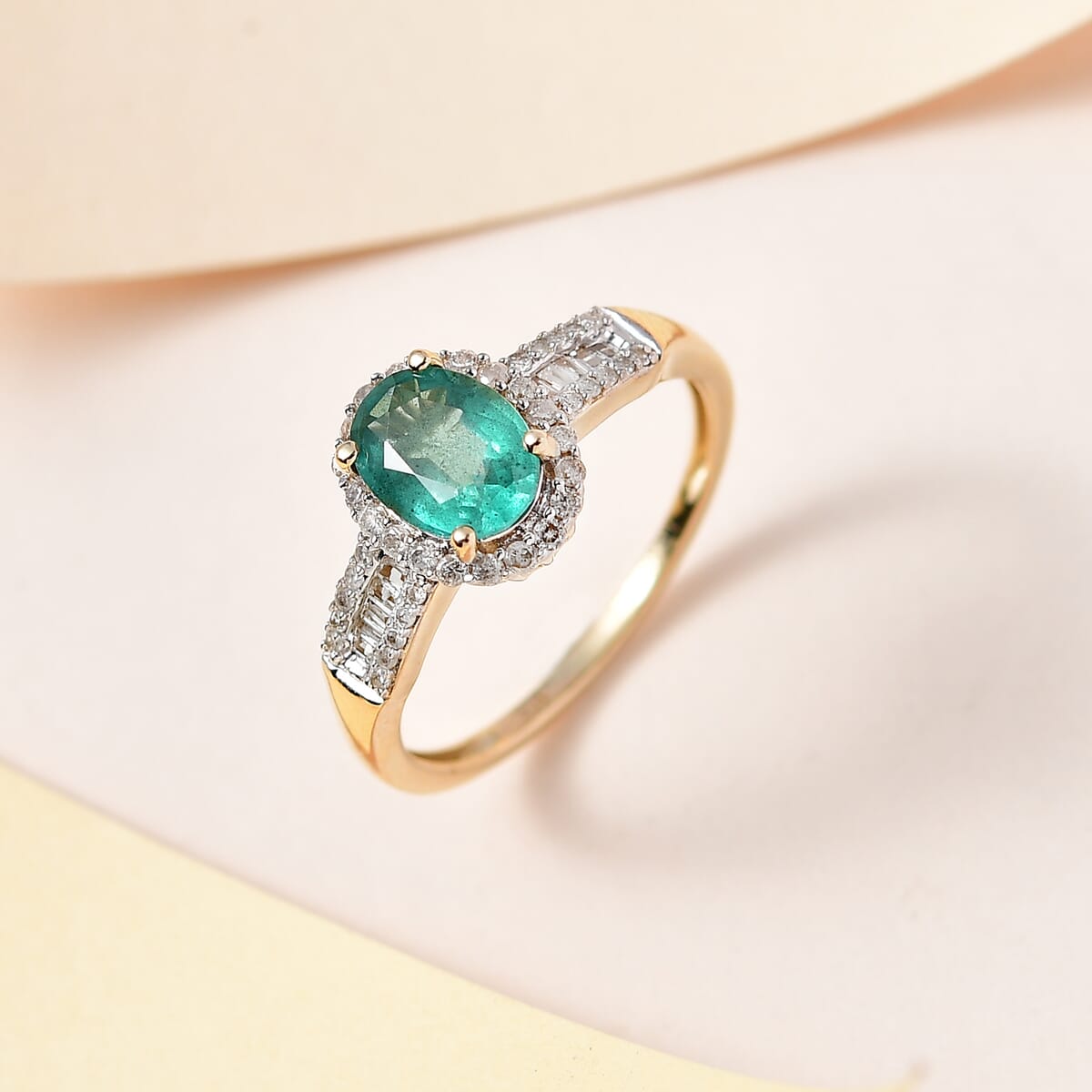 Luxoro 10K Yellow Gold AAA Kagem Zambian Emerald and Diamond Halo Ring 1.30 ctw image number 1