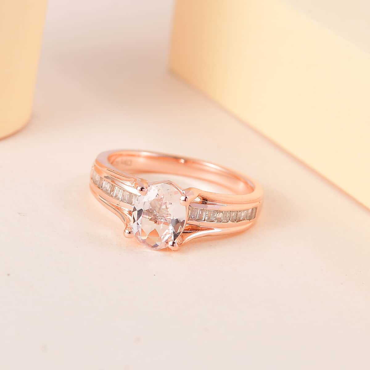 Pink Morganite and Diamond Bridge Ring in Vermeil Rose Gold Over Sterling Silver 1.15 ctw image number 1
