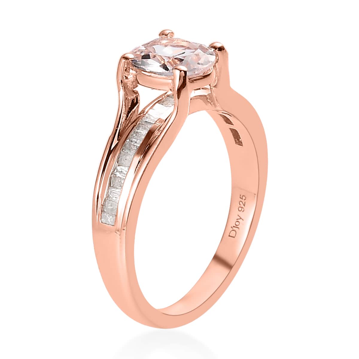 Pink Morganite and Diamond Bridge Ring in Vermeil Rose Gold Over Sterling Silver 1.15 ctw image number 3