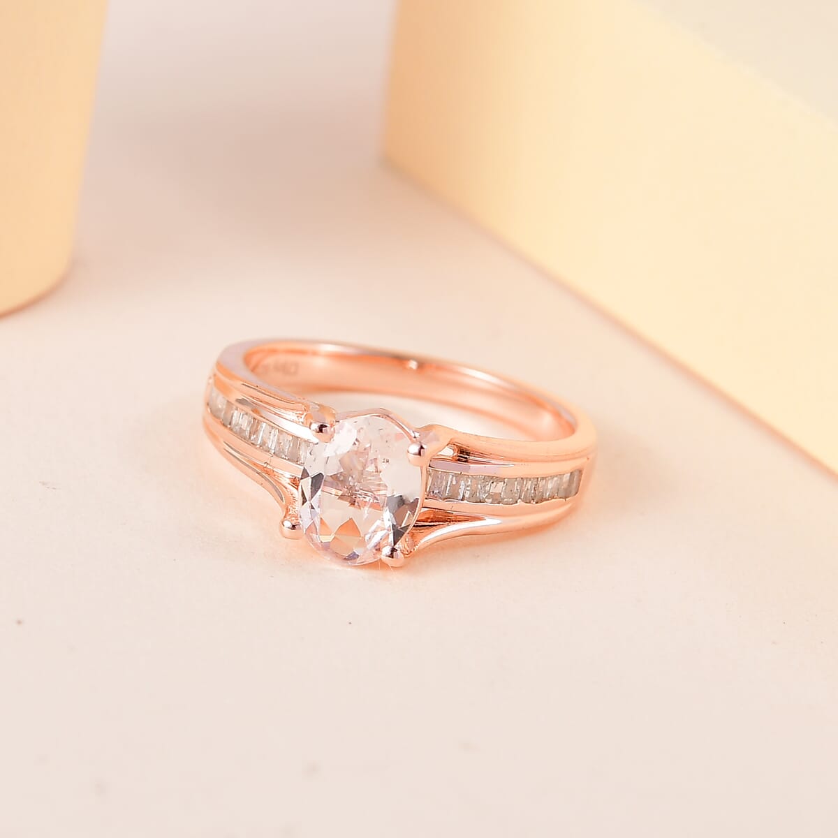 Pink Morganite and Diamond Bridge Ring in Vermeil Rose Gold Over Sterling Silver (Size 9.0) 1.40 ctw image number 1
