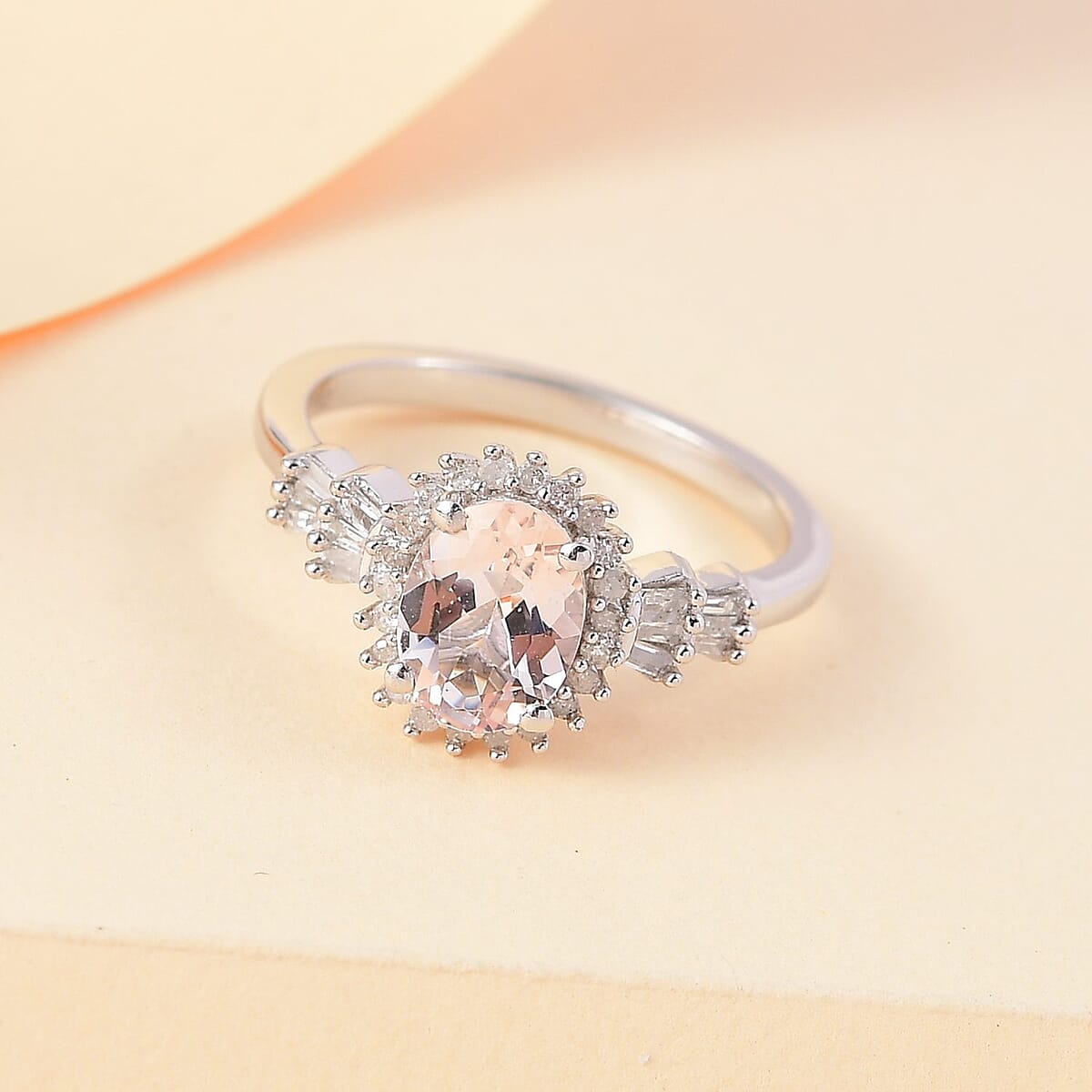 Pink Morganite and Diamond Floral Ring in Platinum Over Sterling Silver 1.25 ctw image number 1