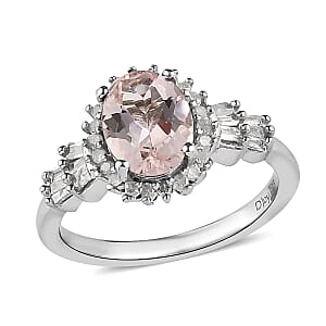 Pink Morganite and Diamond Floral Ring in Platinum Over Sterling Silver (Size 7.0) 1.25 ctw