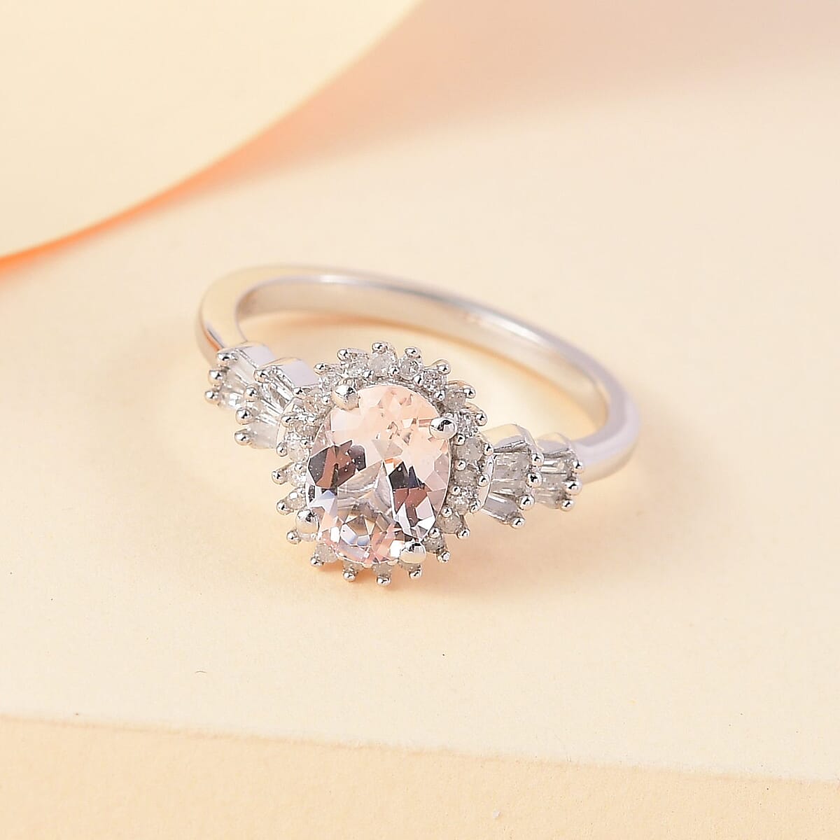 Pink Morganite and Diamond Floral Ring in Platinum Over Sterling Silver (Size 7.0) 1.25 ctw image number 1