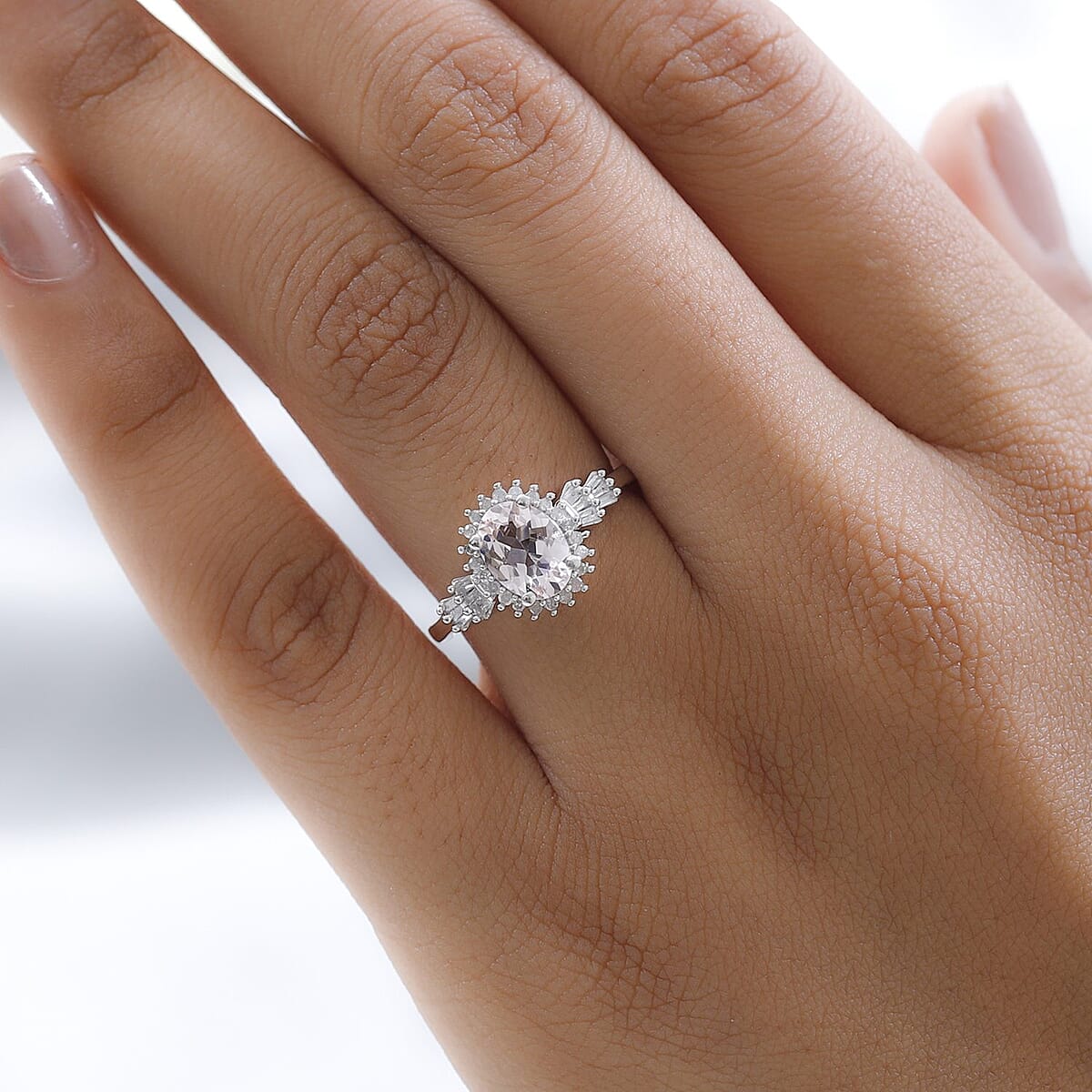 Pink Morganite and Diamond Floral Ring in Platinum Over Sterling Silver (Size 7.0) 1.25 ctw image number 2