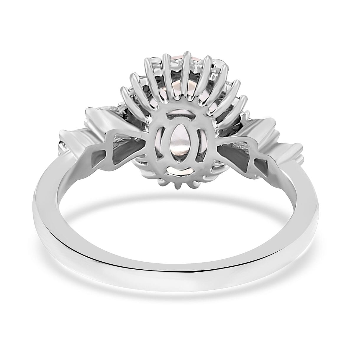 Pink Morganite and Diamond Floral Ring in Platinum Over Sterling Silver (Size 7.0) 1.25 ctw image number 4