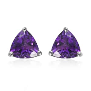 Premium Moroccan Amethyst Solitaire Stud Earrings in Platinum Over Sterling Silver 3.50 ctw