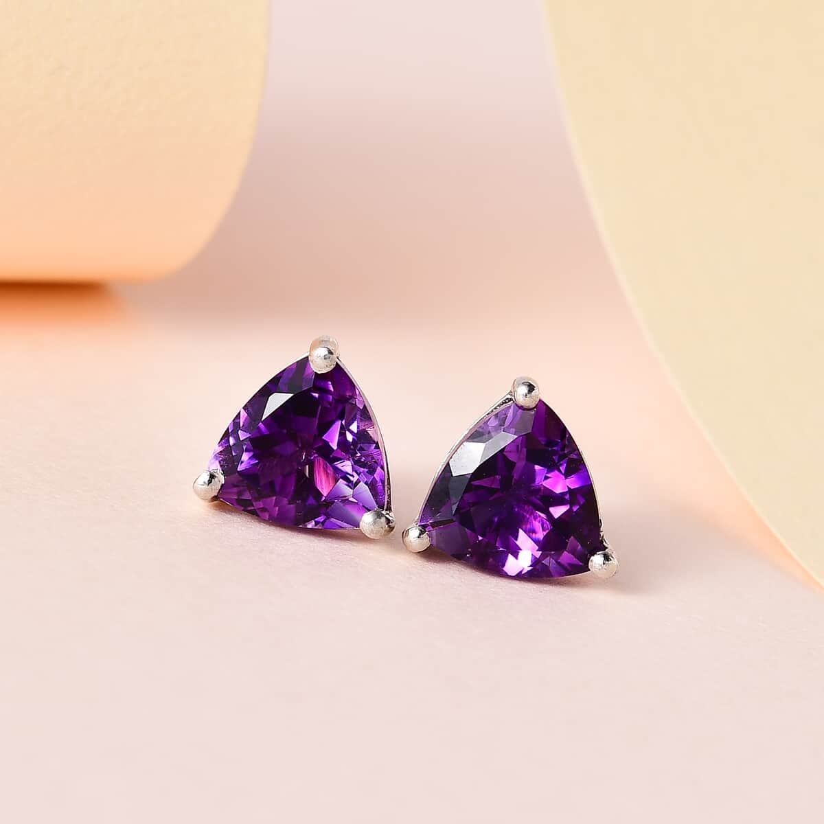 Premium Moroccan Amethyst Solitaire Stud Earrings in Platinum Over Sterling Silver 3.50 ctw image number 1