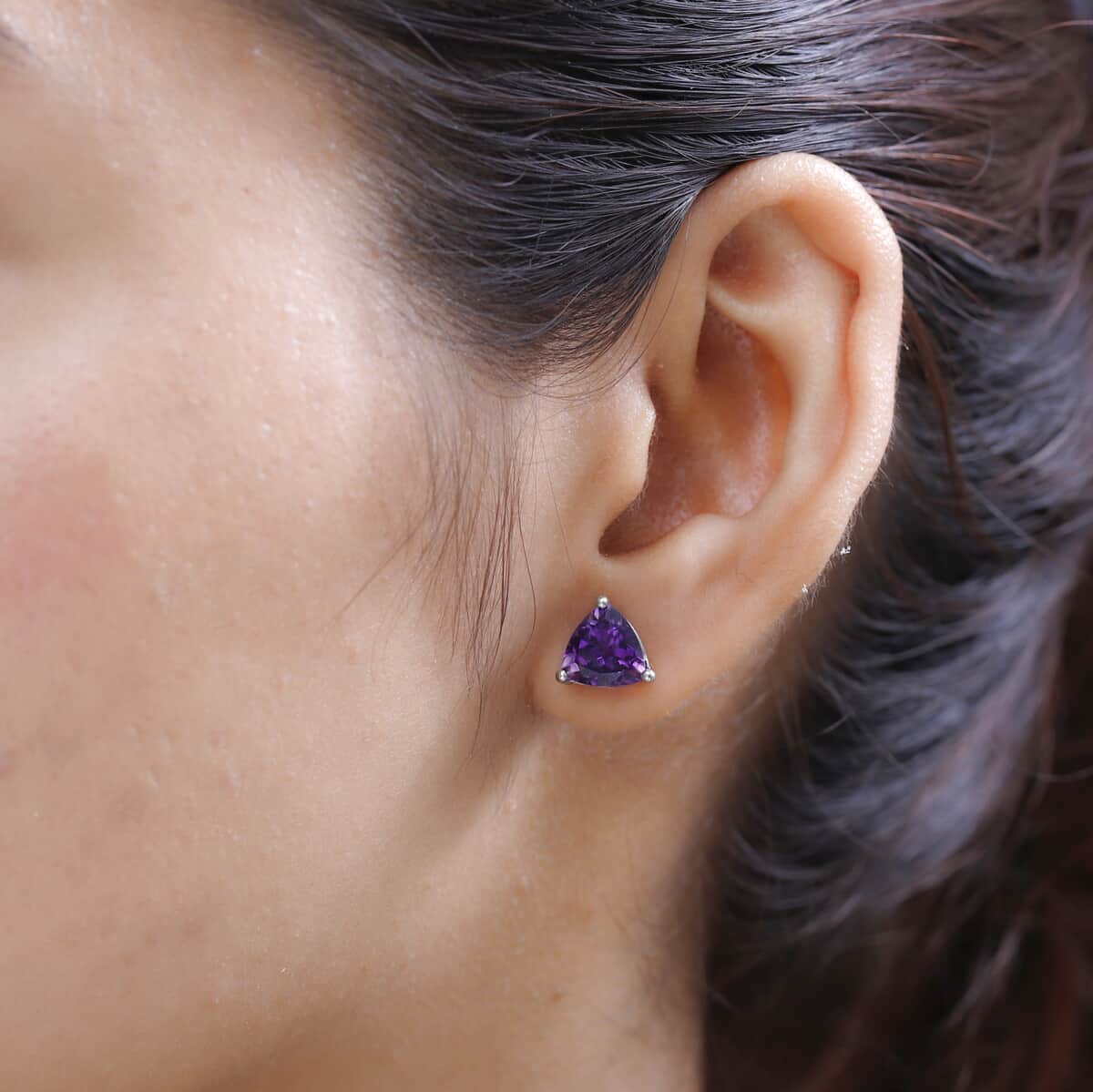 Premium Moroccan Amethyst Solitaire Stud Earrings in Platinum Over Sterling Silver 3.50 ctw image number 2