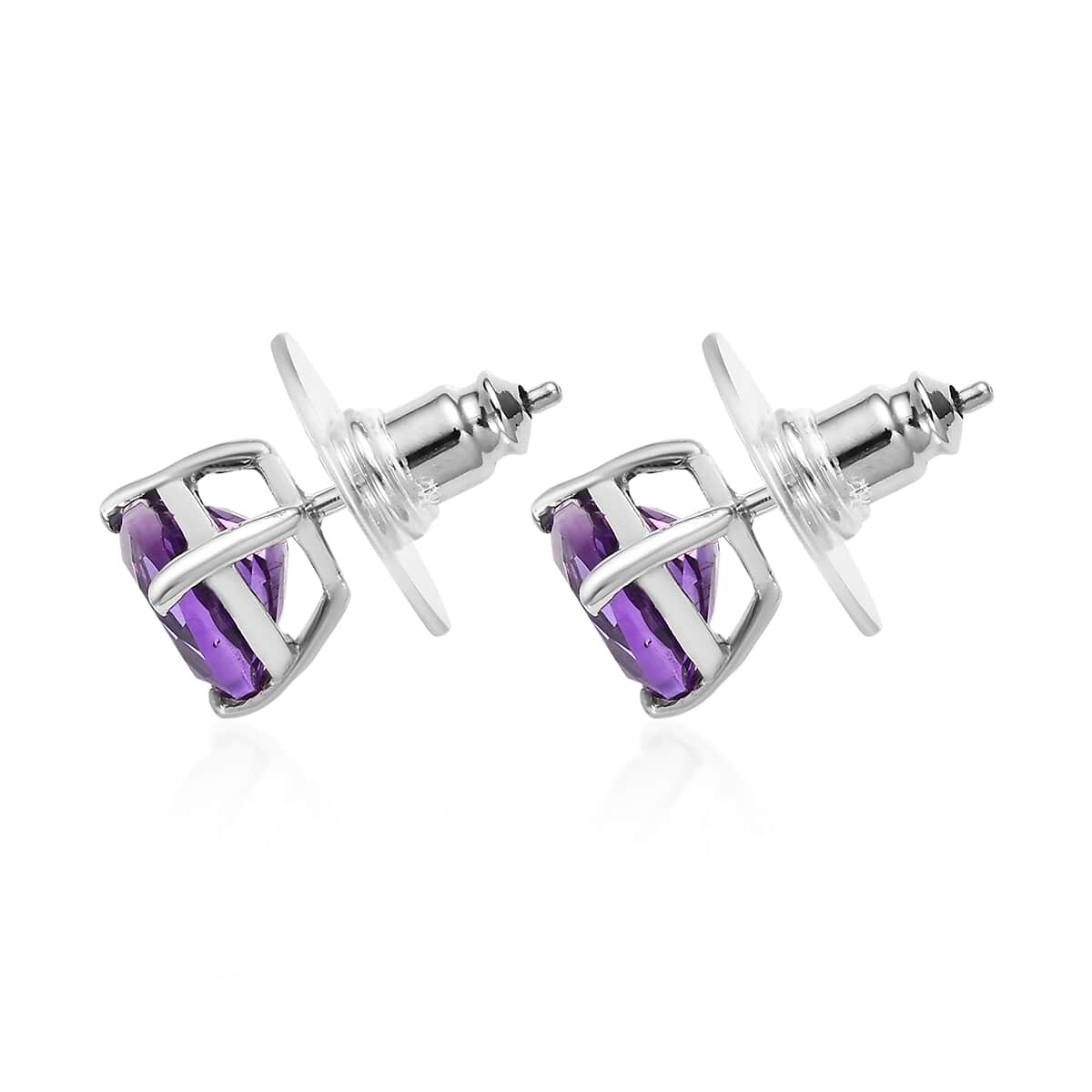 Premium Moroccan Amethyst Solitaire Stud Earrings in Platinum Over Sterling Silver 3.50 ctw image number 3
