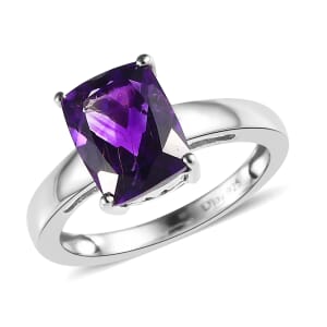 Premium Moroccan Amethyst Solitaire Ring in Platinum Over Sterling Silver (Size 7.0) 2.10 ctw