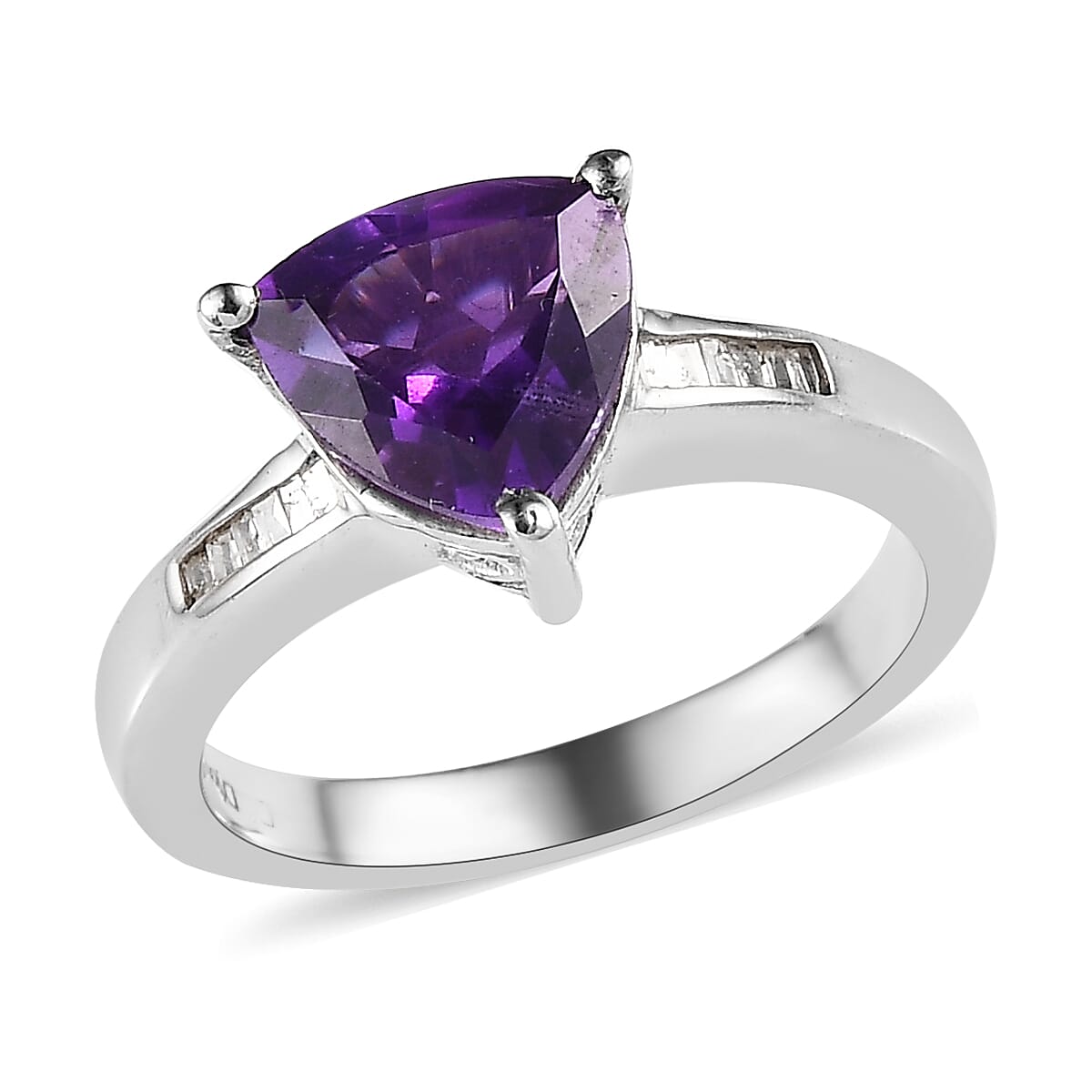 Premium Moroccan Amethyst and Diamond Trillion Shape Ring in Platinum Over Sterling Silver (Size 10.0) 1.85 ctw