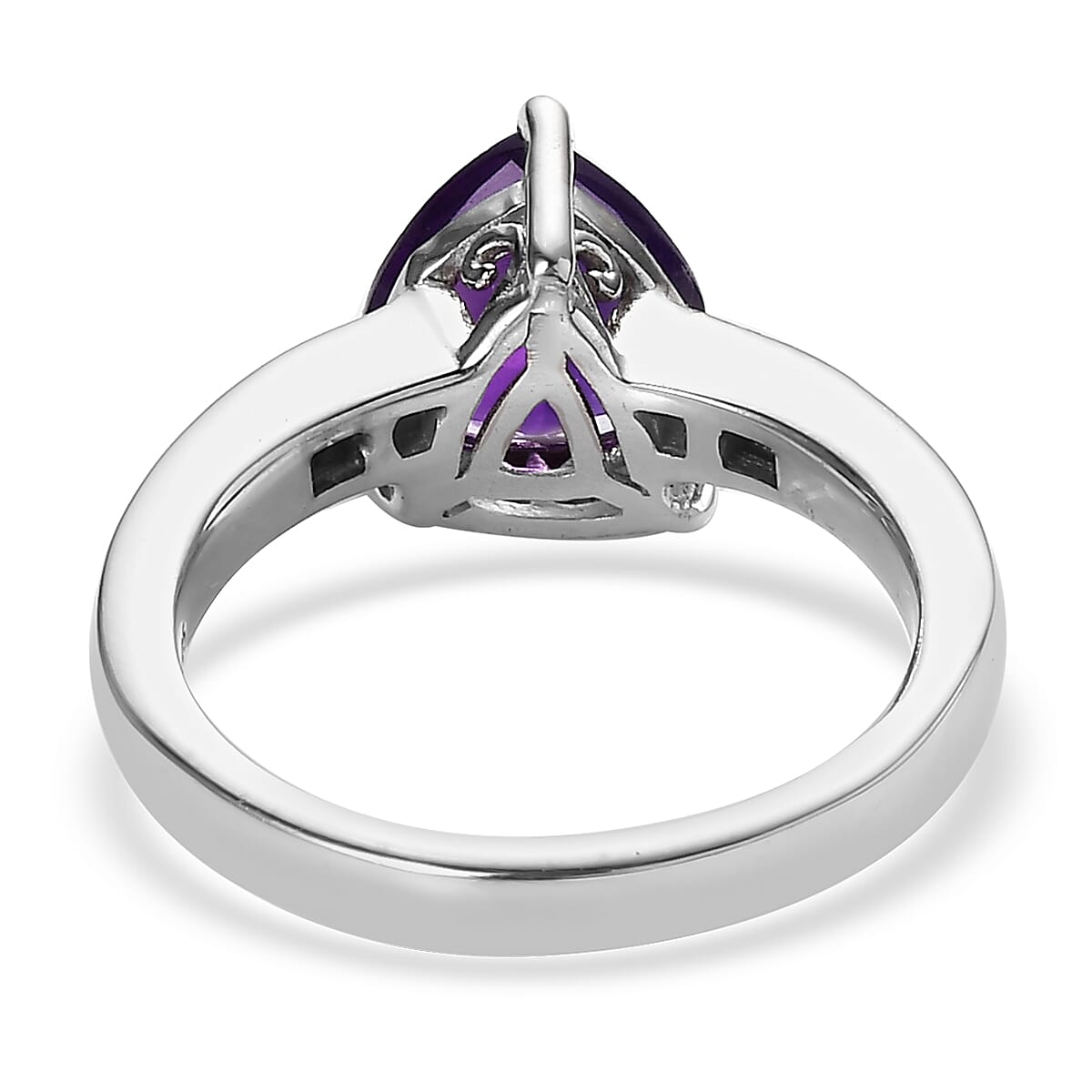 Premium Moroccan Amethyst and Diamond Trillion Shape Ring in Platinum Over Sterling Silver (Size 10.0) 1.85 ctw