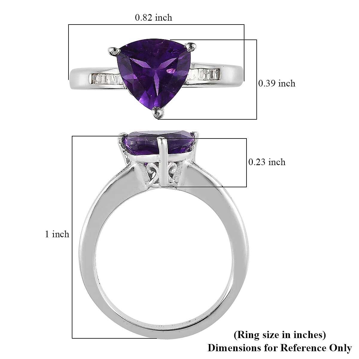 Premium Moroccan Amethyst and Diamond Trillion Shape Ring in Platinum Over Sterling Silver (Size 10.0) 1.85 ctw