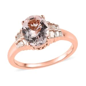 Pink Morganite and Diamond Ring in Vermeil Rose Gold Over Sterling Silver (Size 10.0) 1.65 ctw