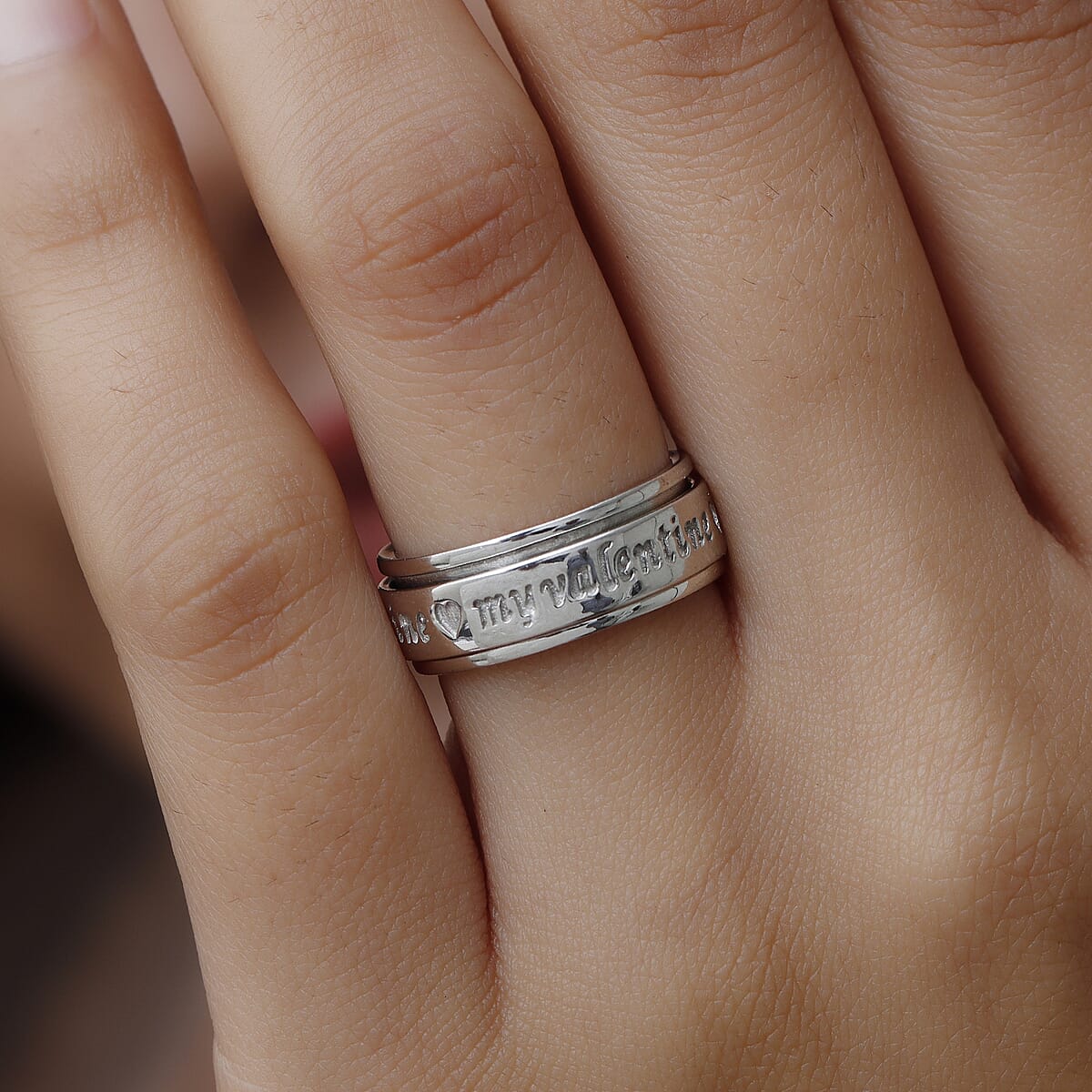 My Valentine Spinner Ring in Platinum Over Sterling Silver, Promise Rings (Size 5.0) 6.20 Grams image number 1