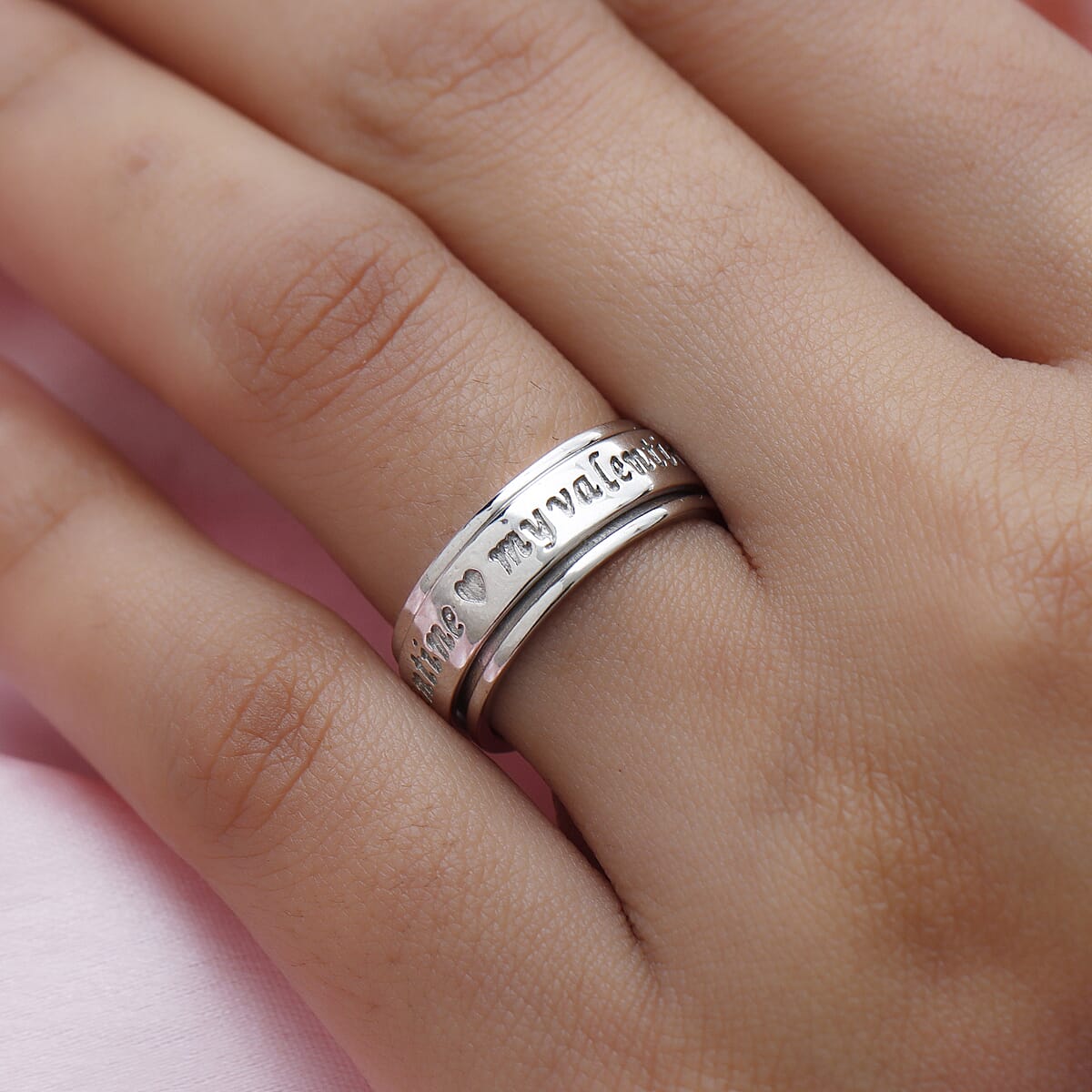 My Valentine Spinner Ring in Platinum Over Sterling Silver, Promise Rings (Size 5.0) 6.20 Grams image number 2