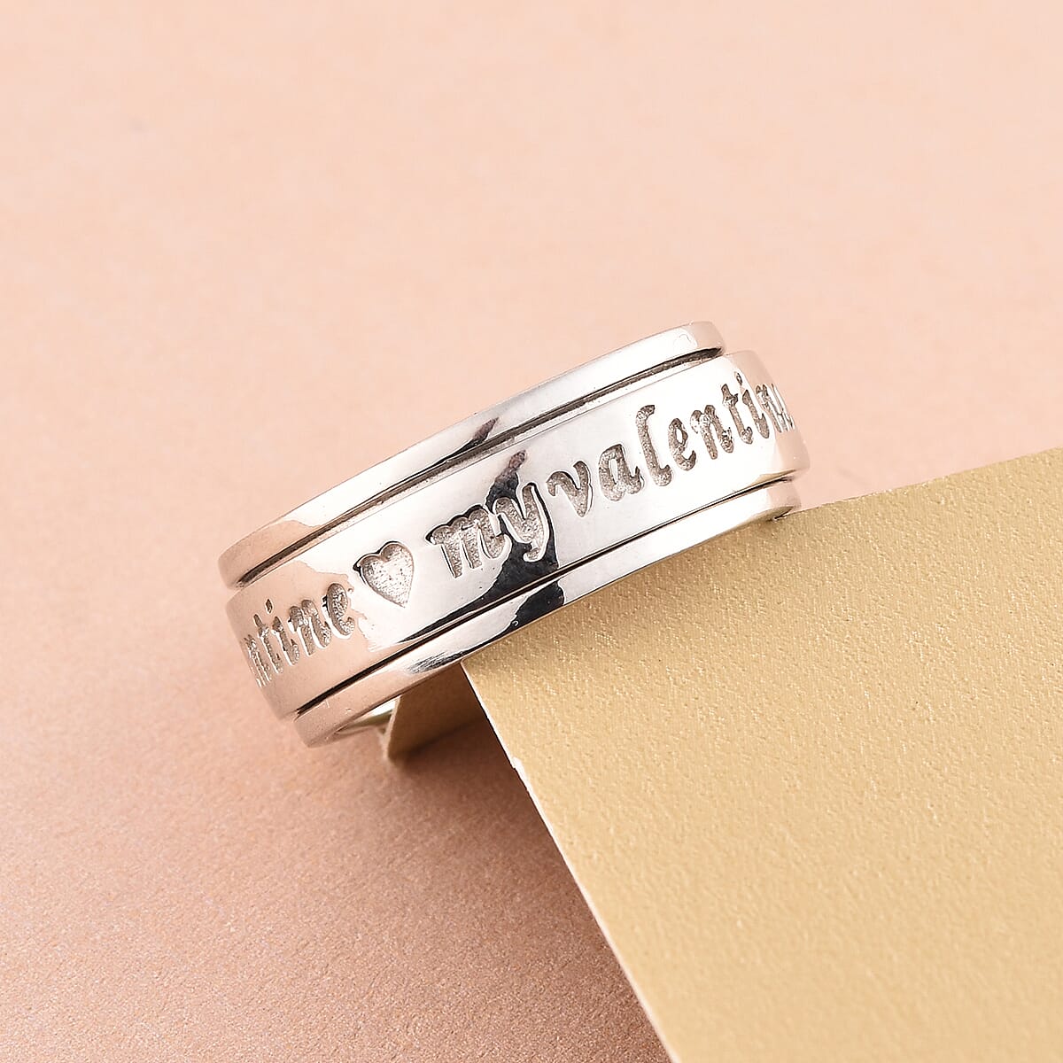 Platinum Over Sterling Silver My Valentine Spinner Ring (Size 11.0) 6.20 Grams image number 1