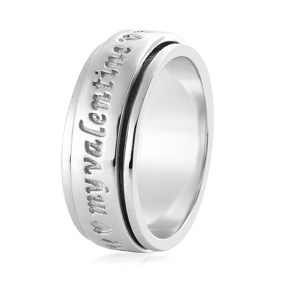 Platinum Over Sterling Silver My Valentine Spinner Ring (Size 11.0) 6.20 Grams image number 3