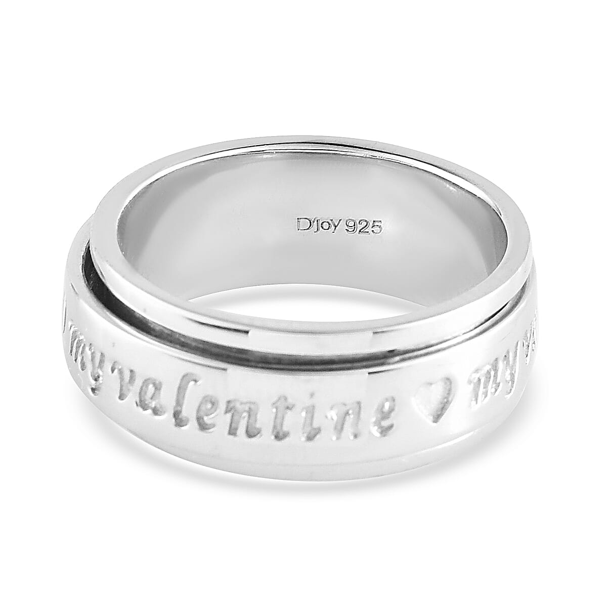 Platinum Over Sterling Silver My Valentine Spinner Ring (Size 11.0) 6.20 Grams image number 4