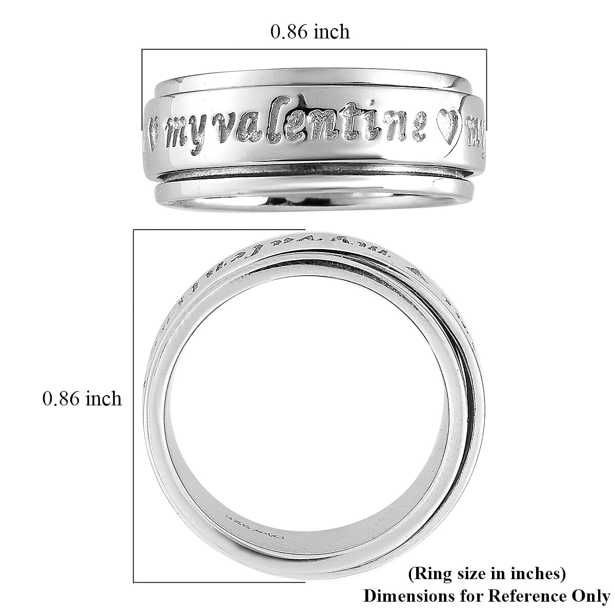 Platinum Over Sterling Silver My Valentine Spinner Ring (Size 11.0) 6.20 Grams image number 5