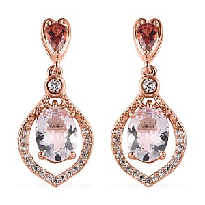 Pink Morganite and Multi Gemstone Dangling Earrings in Vermeil Rose Gold Over Sterling Silver 2.90 ctw