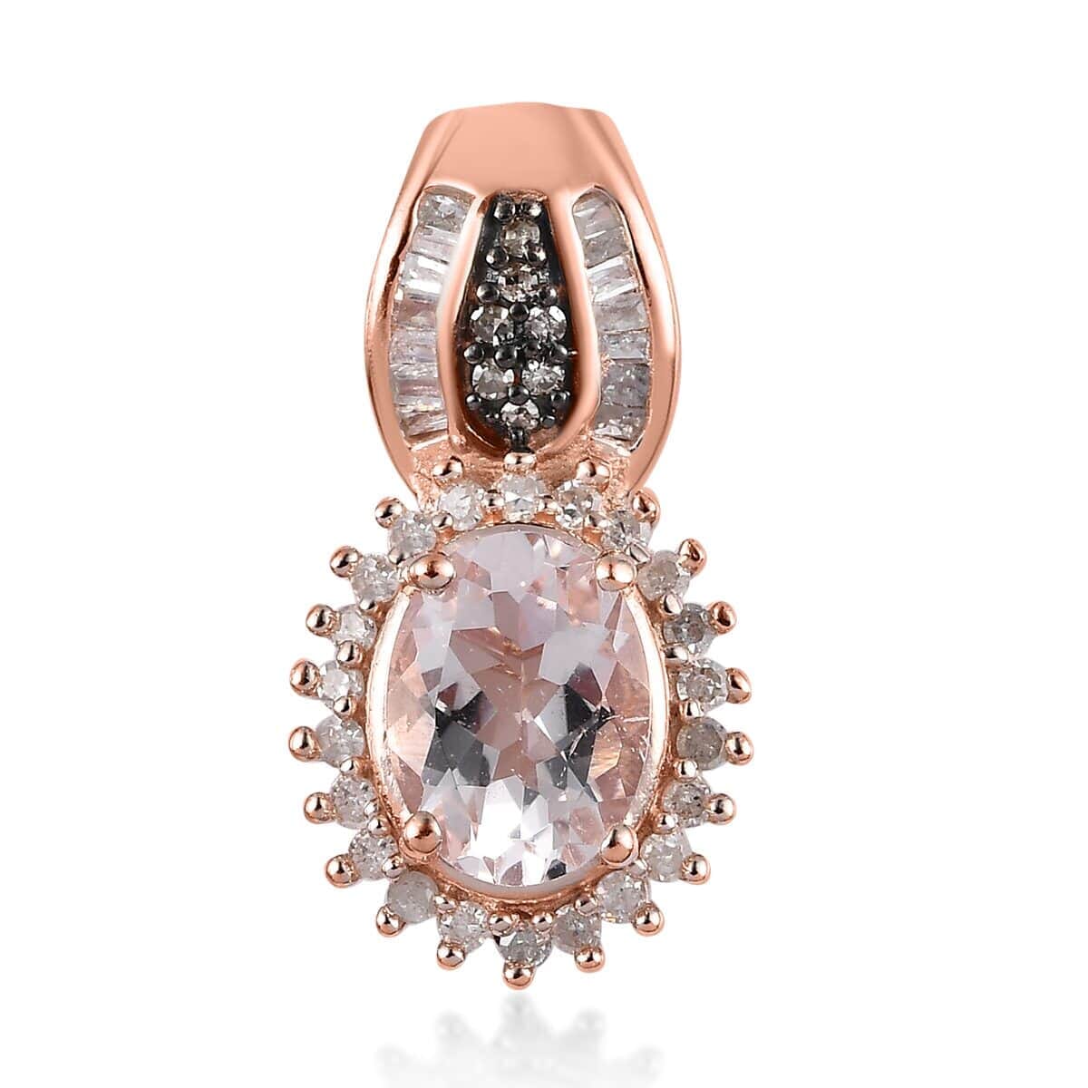 Pink Morganite and Natural Champagne and White Diamond Sunburst Pendant in Vermeil Rose Gold Over Sterling Silver 1.25 ctw image number 0