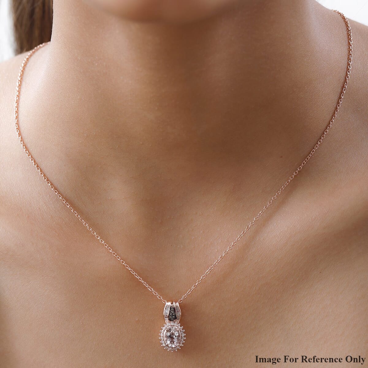 Pink Morganite and Natural Champagne and White Diamond Sunburst Pendant in Vermeil Rose Gold Over Sterling Silver 1.25 ctw image number 2