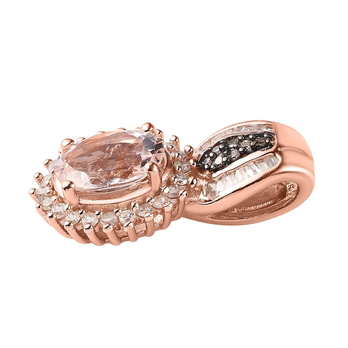 Pink Morganite and Natural Champagne and White Diamond Sunburst Pendant in Vermeil Rose Gold Over Sterling Silver 1.25 ctw image number 3