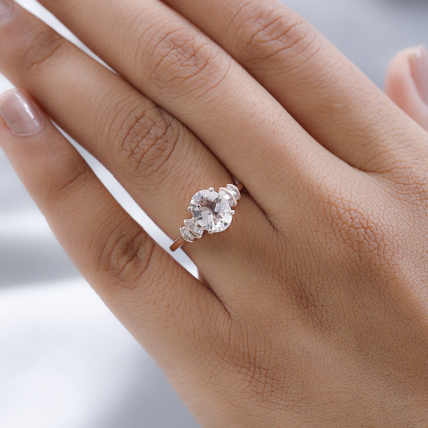 Pink Morganite and Diamond Ring in Vermeil Rose Gold Over Sterling Silver (Size 10.0) 1.70 ctw